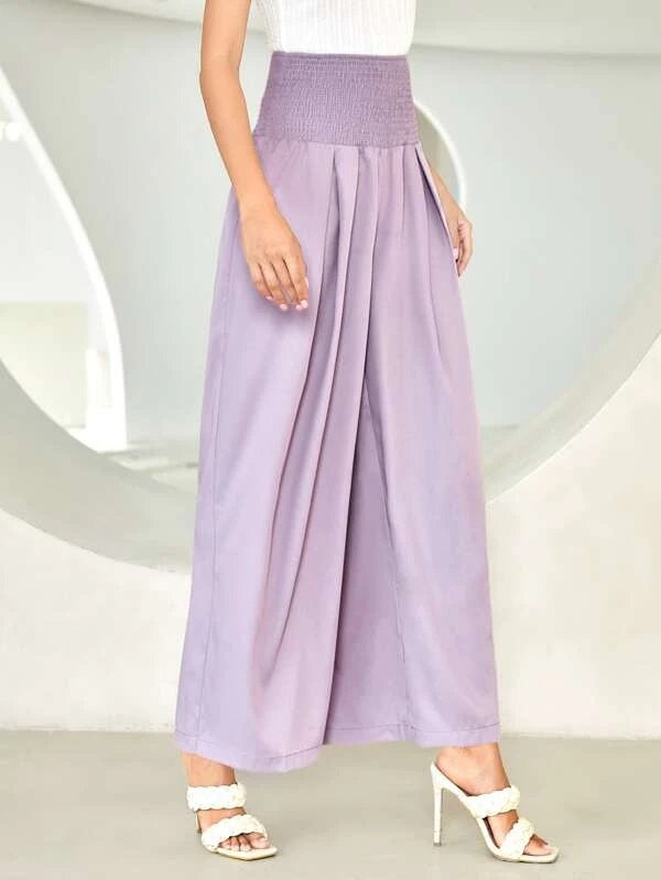 CM-BS778938 Women Casual Seoul Style Shirred Waist Fold Pleated Wide Leg Pants