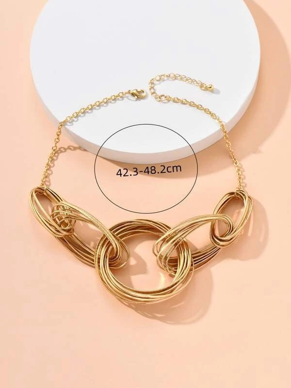 CM-AXS177197 Women Trendy Seoul Style Circle Charm Necklace - Gold