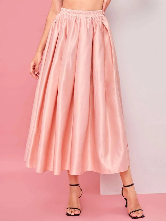 CM-BS142110 Women Elegant Seoul Style Satin Pleated High Waist Skirt - Coral Pink