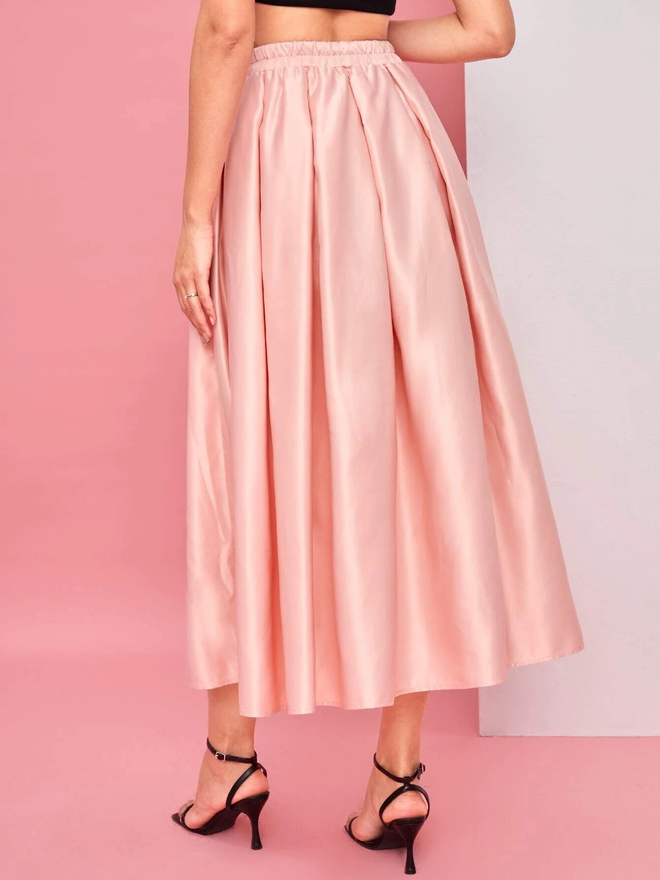 CM-BS142110 Women Elegant Seoul Style Satin Pleated High Waist Skirt - Coral Pink