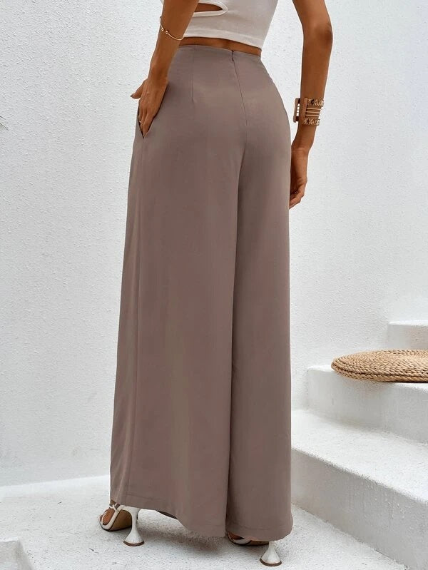 CM-BS291296 Women Casual Seoul Style High Waist Grommet Lace Up Wide Leg Pants