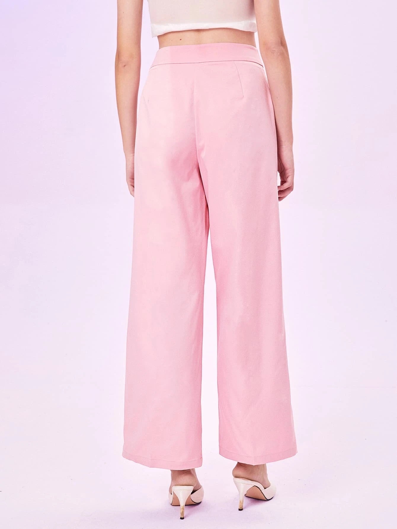 CM-BS003330 Women Casual Seoul Style High Waist Wide Leg Pants - Baby Pink