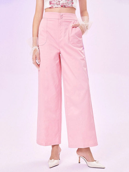 CM-BS003330 Women Casual Seoul Style High Waist Wide Leg Pants - Baby Pink