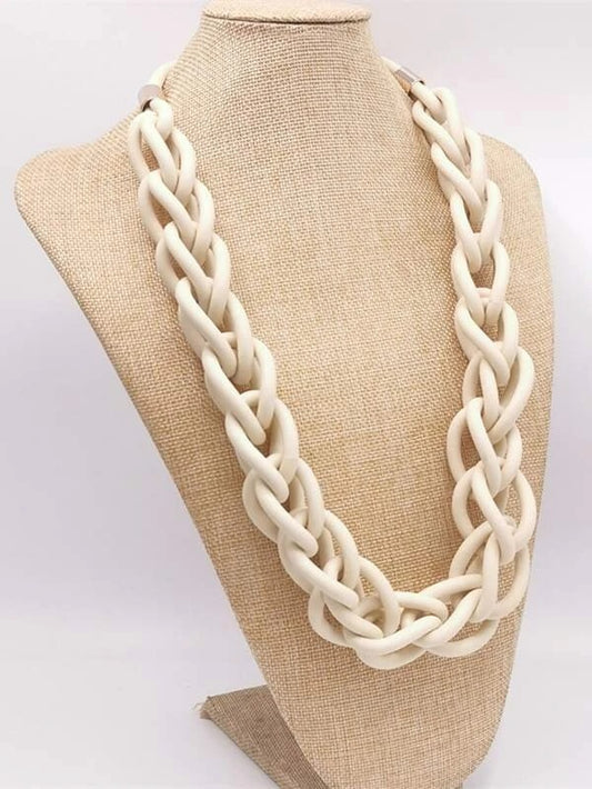 CM-AXS396046 Women Trendy Seoul Style Solid Layered Chain Necklace - Beige