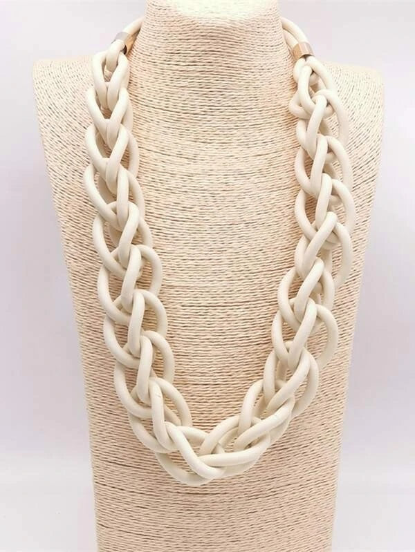 CM-AXS396046 Women Trendy Seoul Style Solid Layered Chain Necklace - Beige