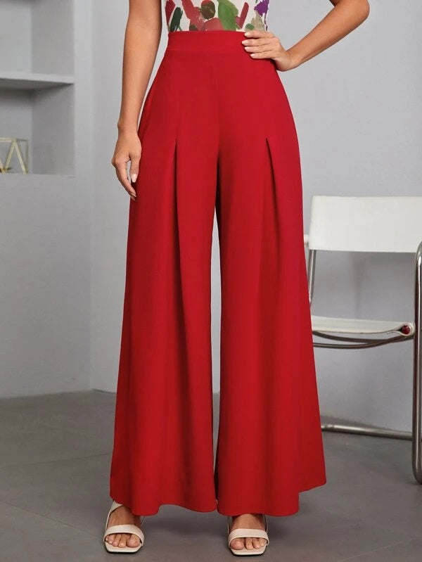 CM-BS842834 Women Casual Seoul Style High Waist Fold Pleated Detail Wide Leg Pants