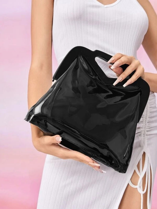 CM-BGS124111 Women Trendy Seoul Style Minimalist Clear Satchel Bag - Black