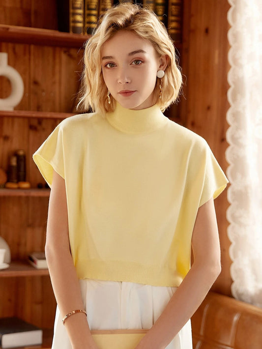 CM-TS367672 Women Casual Seoul Style Knit Mix High Neck Batwing Sleeve Knit Top - Yellow