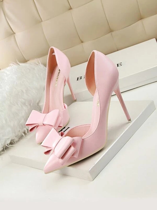 CM-SHS065306 Women Trendy Seoul Style Bow Detail Stiletto Heeled Court Pumps - Pink