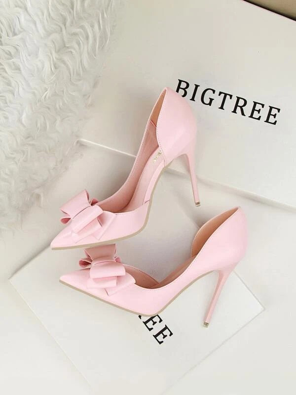 CM-SHS065306 Women Trendy Seoul Style Bow Detail Stiletto Heeled Court Pumps - Pink
