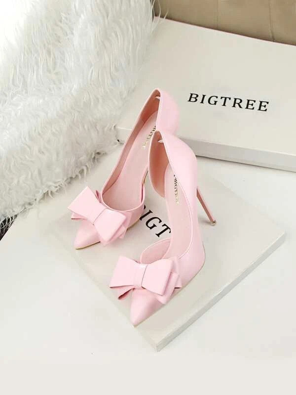 CM-SHS065306 Women Trendy Seoul Style Bow Detail Stiletto Heeled Court Pumps - Pink