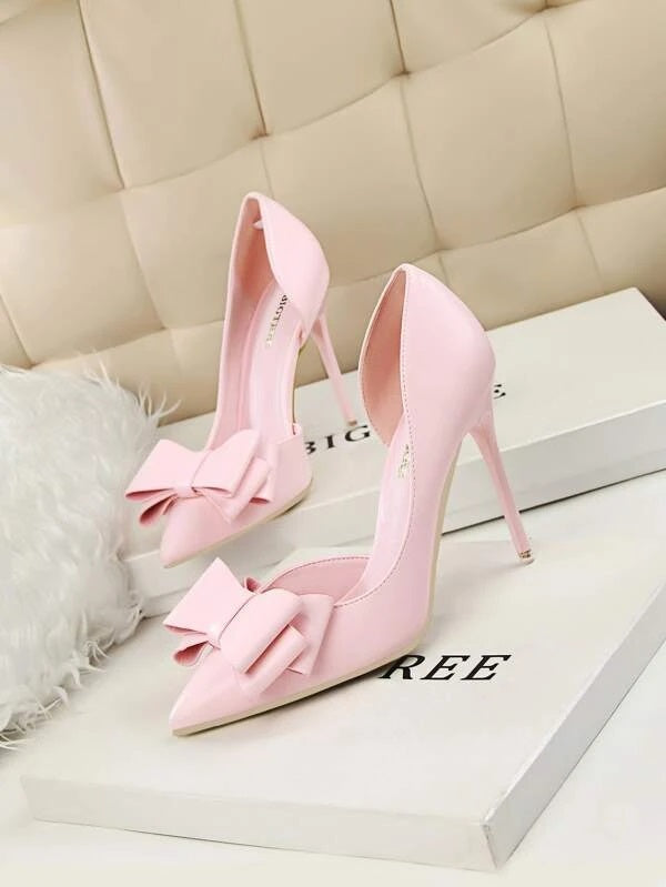CM-SHS065306 Women Trendy Seoul Style Bow Detail Stiletto Heeled Court Pumps - Pink