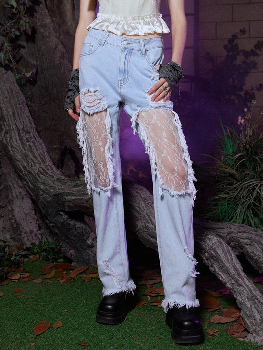 CM-BS603478 Women Casual Seoul Style Light Wash High Waist Distressed Ripped Jeans