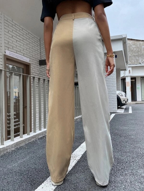 CM-BS299297 Women Casual Seoul Style High Waist Two Tone Straight Leg Pants