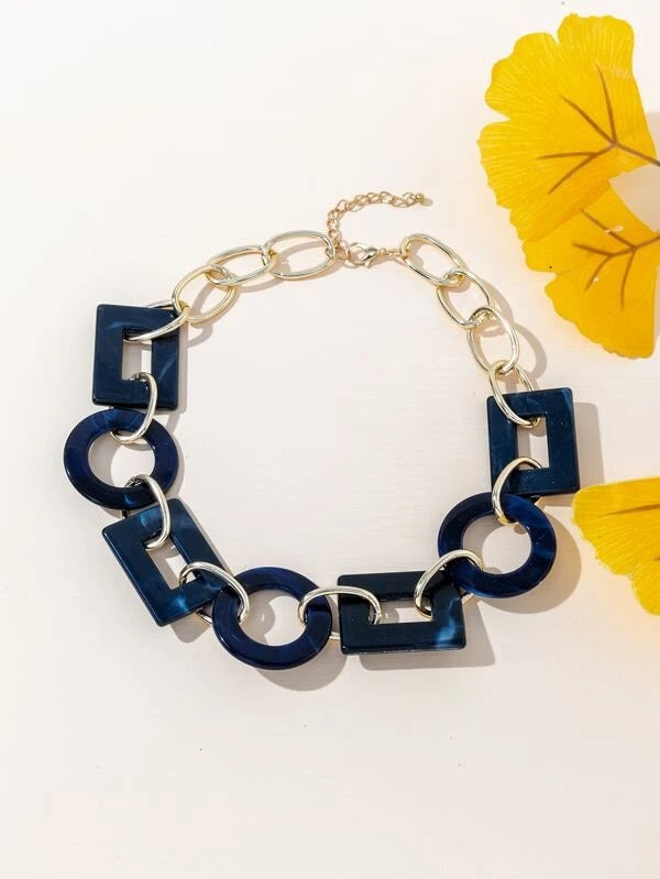 CM-AXS889981 Women Trendy Seoul Style Geometric Decor Chain Necklace