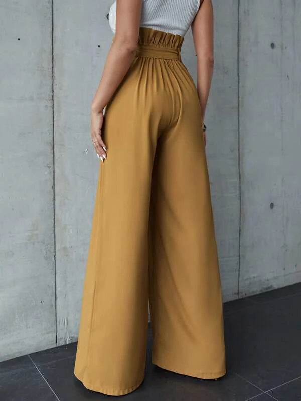 CM-BS878839 Women Elegant Seoul Style Paperbag Waist Wide Leg Pants - Khaki