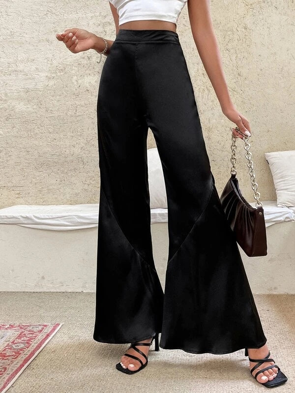 CM-BS424462 Women Elegant Seoul Style High Waist Flare Leg Pants - Black