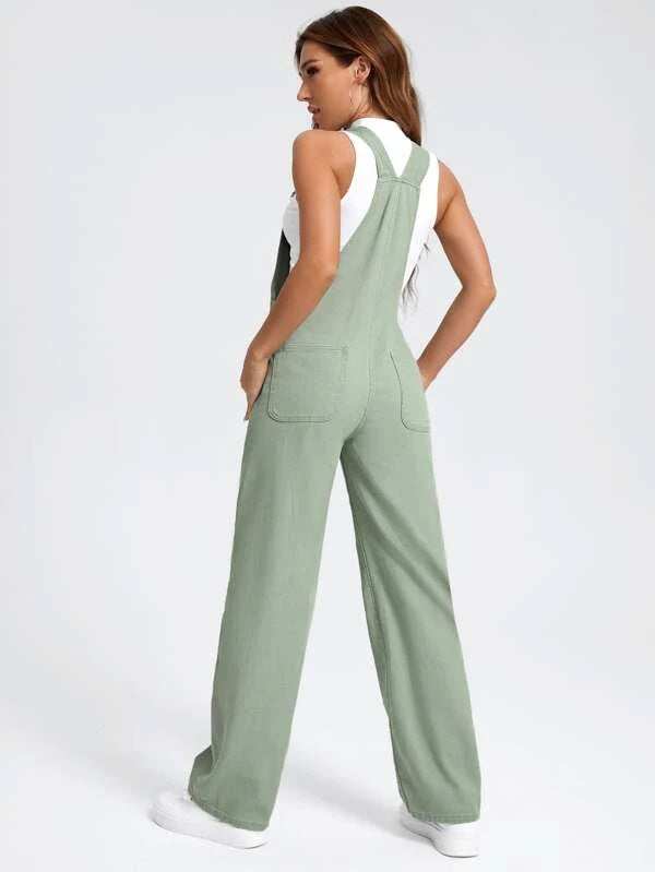 CM-JS564446 Women Preppy Seoul Style Patched Pocket Denim Overalls - Mint Green