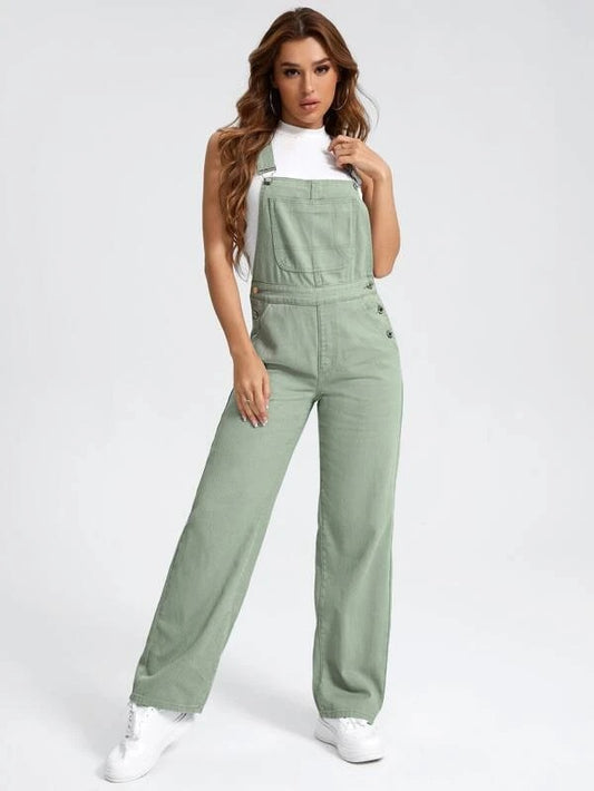 CM-JS564446 Women Preppy Seoul Style Patched Pocket Denim Overalls - Mint Green