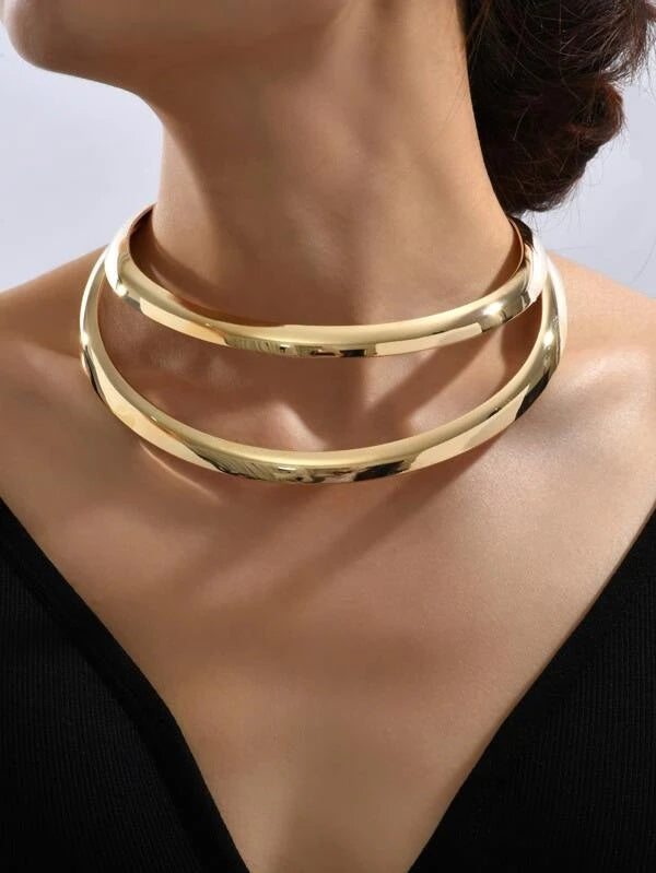 CM-AXS110833 Women Trendy Seoul Style Layered Cuff Choker - Gold