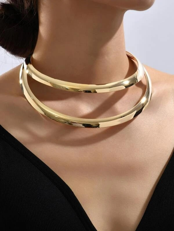 CM-AXS110833 Women Trendy Seoul Style Layered Cuff Choker - Gold