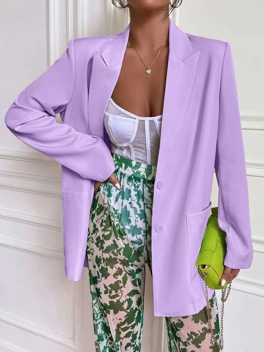 CM-CS963297 Women Elegant Seoul Style Peak Collar Pocket Patched Blazer - Purple