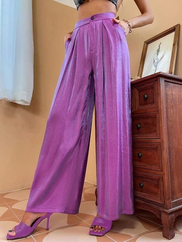 CM-BS234724 Women Casual Seoul Style High Waist Wide Leg Pants - Purple