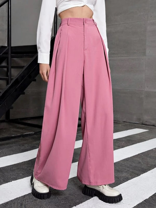 CM-BS981653 Women Elegant Seoul Style High Waist Wide Leg Pants - Pink