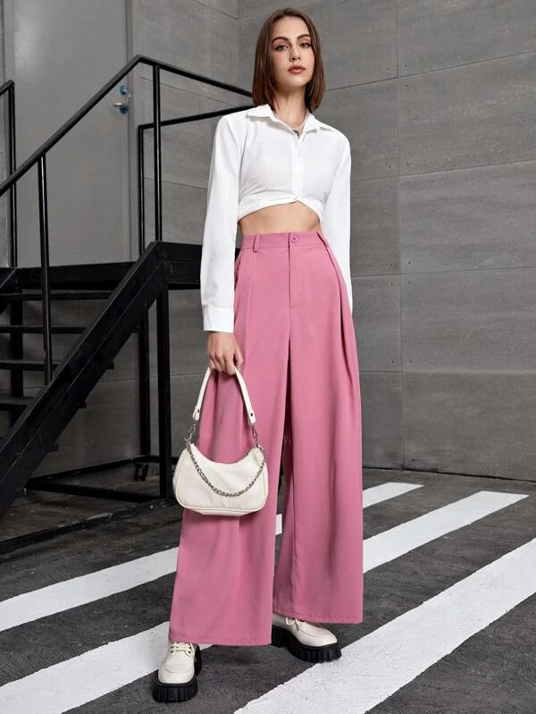 CM-BS981653 Women Elegant Seoul Style High Waist Wide Leg Pants - Pink