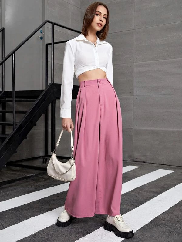 CM-BS981653 Women Elegant Seoul Style High Waist Wide Leg Pants - Pink