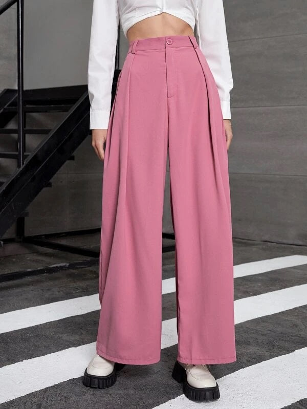 CM-BS981653 Women Elegant Seoul Style High Waist Wide Leg Pants - Pink