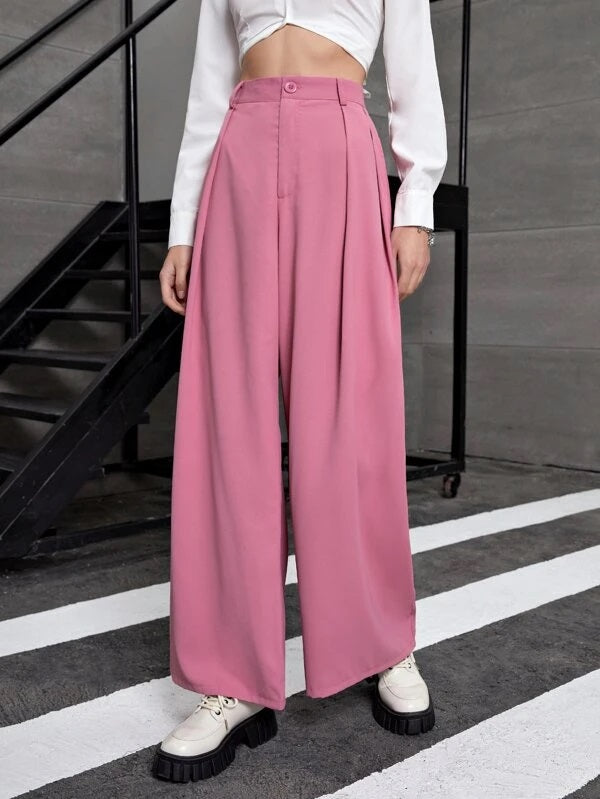 CM-BS981653 Women Elegant Seoul Style High Waist Wide Leg Pants - Pink