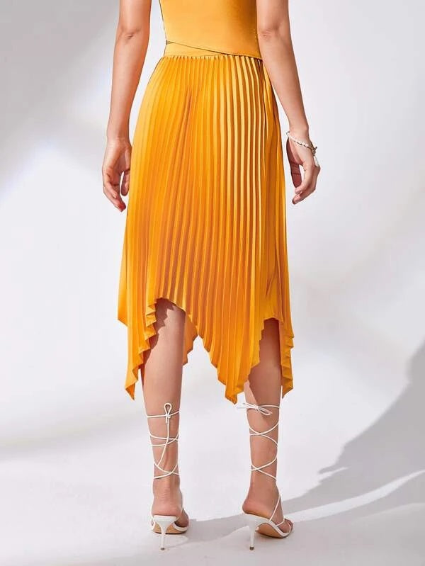 CM-BS089604 Women Elegant Seoul Style High Waist Asymmetrical Hem Pleated Skirt