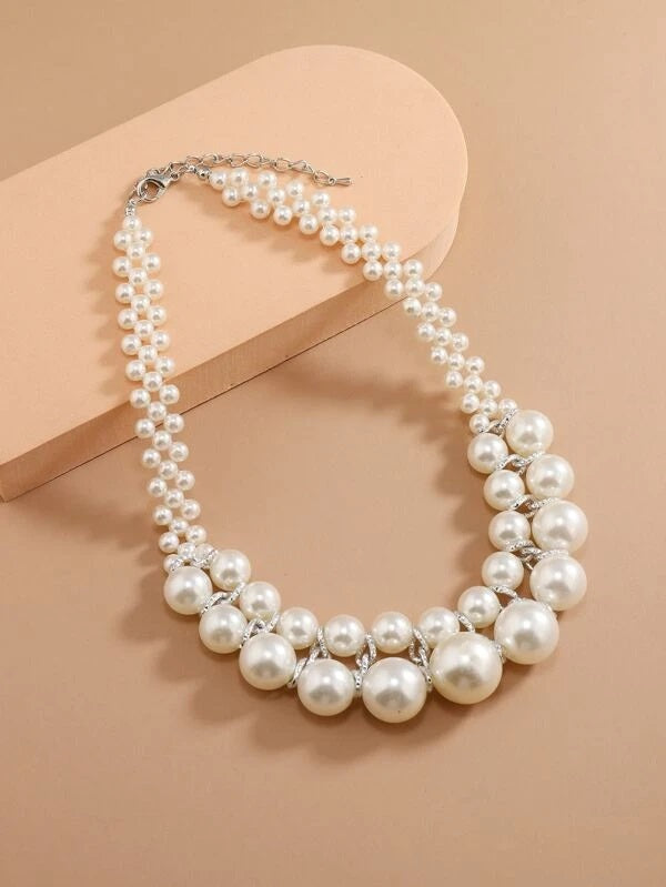 CM-AXS203442 Women Trendy Seoul Style Faux Pearl Decor Necklace - White