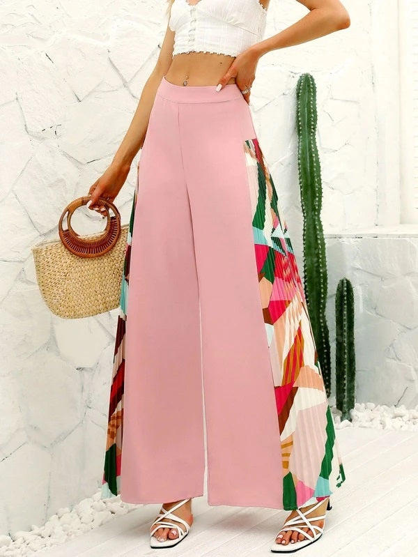 CM-BS550435 Women Trendy Bohemian Style Geometric Print Wide Leg Pants - Pink