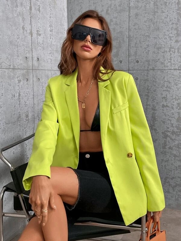 CM-CS345299 Women Elegant Seoul Style Cut Out Lace Up Back Single Button Blazer - Green