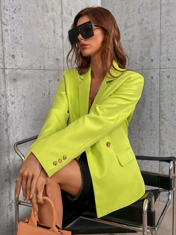 CM-CS345299 Women Elegant Seoul Style Cut Out Lace Up Back Single Button Blazer - Green