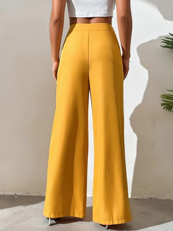 CM-BS956695 Women Casual Seoul Style High Waist Wide Leg Pants - Mustard Yellow