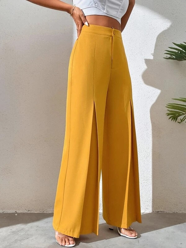 CM-BS956695 Women Casual Seoul Style High Waist Wide Leg Pants - Mustard Yellow