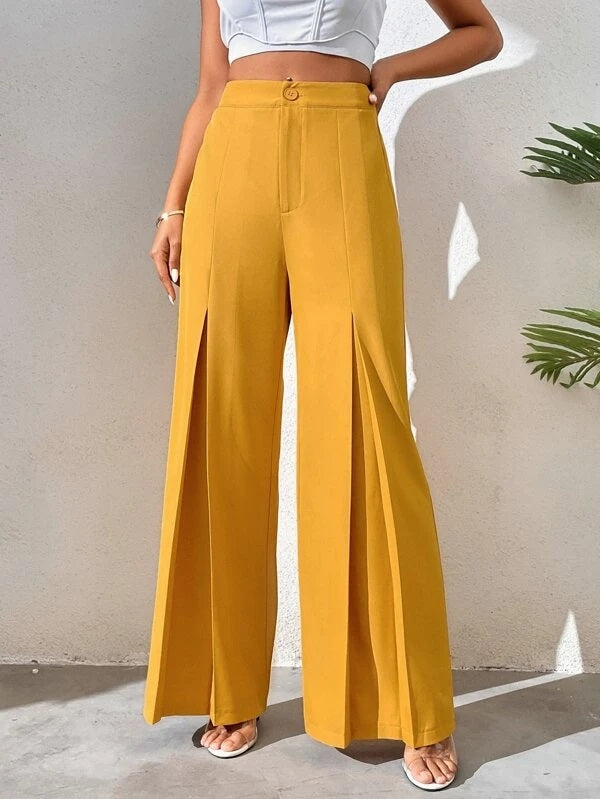 CM-BS956695 Women Casual Seoul Style High Waist Wide Leg Pants - Mustard Yellow