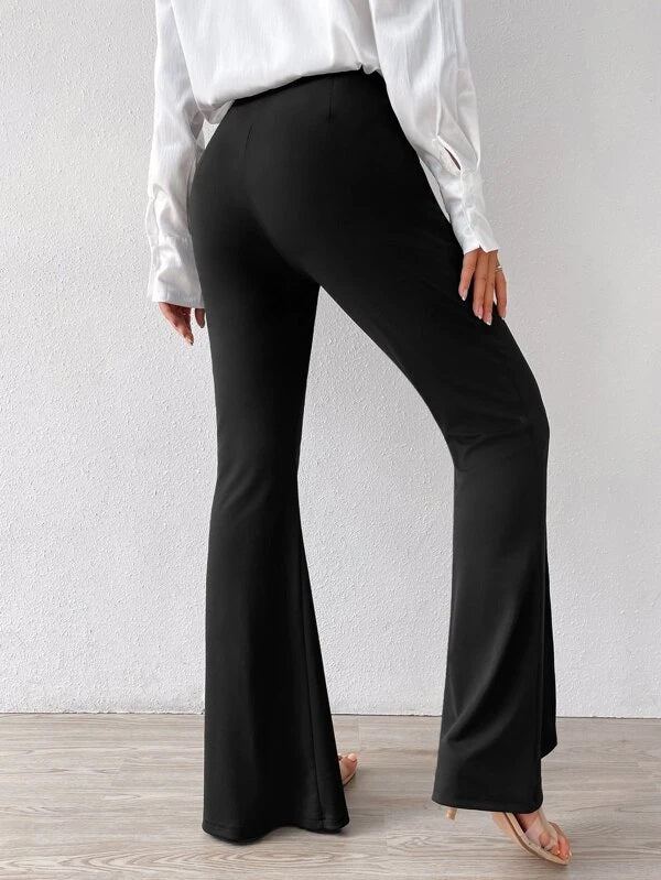 CM-BS017410 Women Elegant Seoul Style High Waist Split Hem Flare Leg Pants - Black