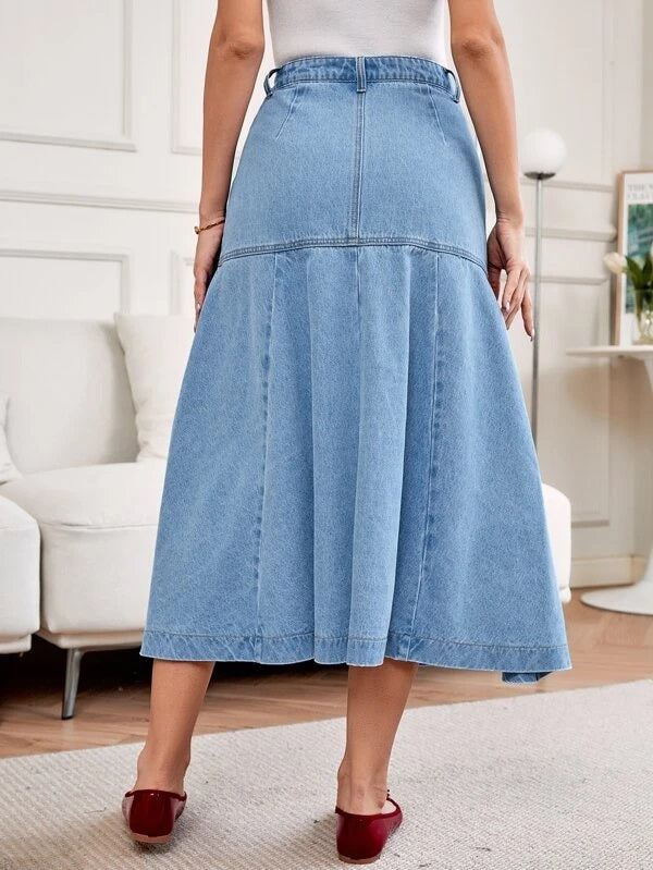 CM-BS846078 Women Casual Seoul Style Light Wash High Waist Mermaid Hem Denim Skirt