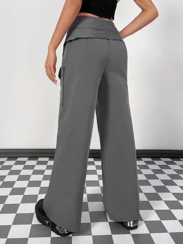 CM-BS875155 Women Casual Seoul Style Flap Pocket Cargo Pants - Gray