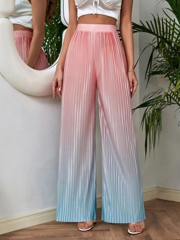 CM-BS647734 Women Casual Seoul Style Ombre High Waist Plisse Wide Leg Pants