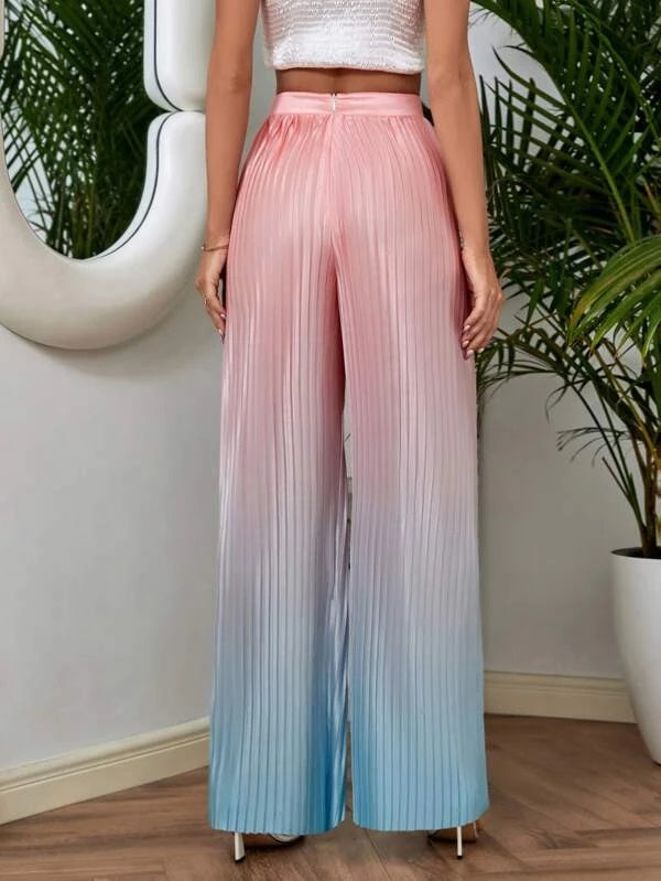 CM-BS647734 Women Casual Seoul Style Ombre High Waist Plisse Wide Leg Pants