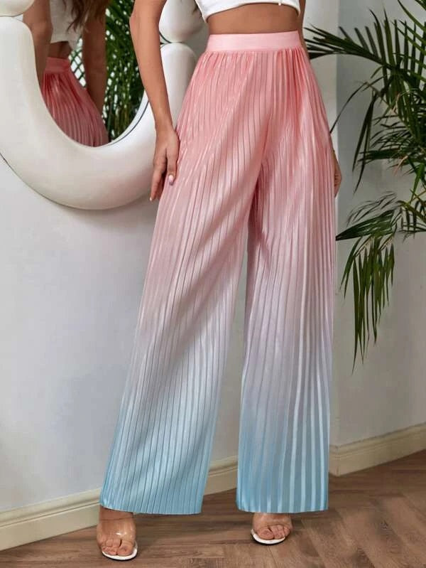 CM-BS647734 Women Casual Seoul Style Ombre High Waist Plisse Wide Leg Pants