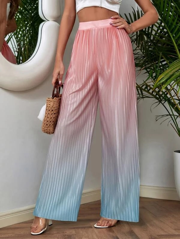 CM-BS647734 Women Casual Seoul Style Ombre High Waist Plisse Wide Leg Pants