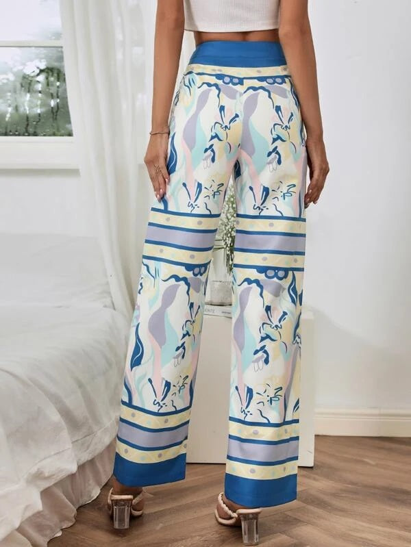 CM-BS941099 Women Casual Seoul Style High Waist Floral Print Wide Leg Pants