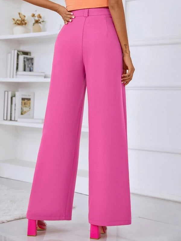 CM-BS797833 Women Casual Seoul Style Solid Pleated Detail Wide Leg Pants - Hot Pink