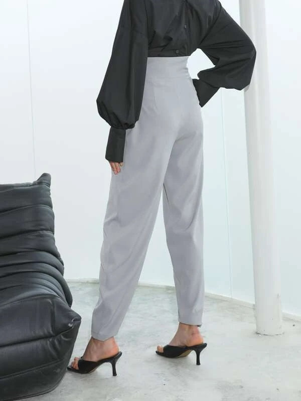 CM-BS933944 Women Elegant Seoul Style High Waist Solid Tie Front Pants - Light Gray